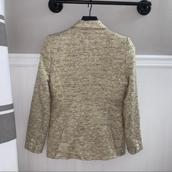 ALICE + OLIVIA Gold Metallic Tweed Knit Single Button Blazer Small C207-225-513 - Picture 7 of 15